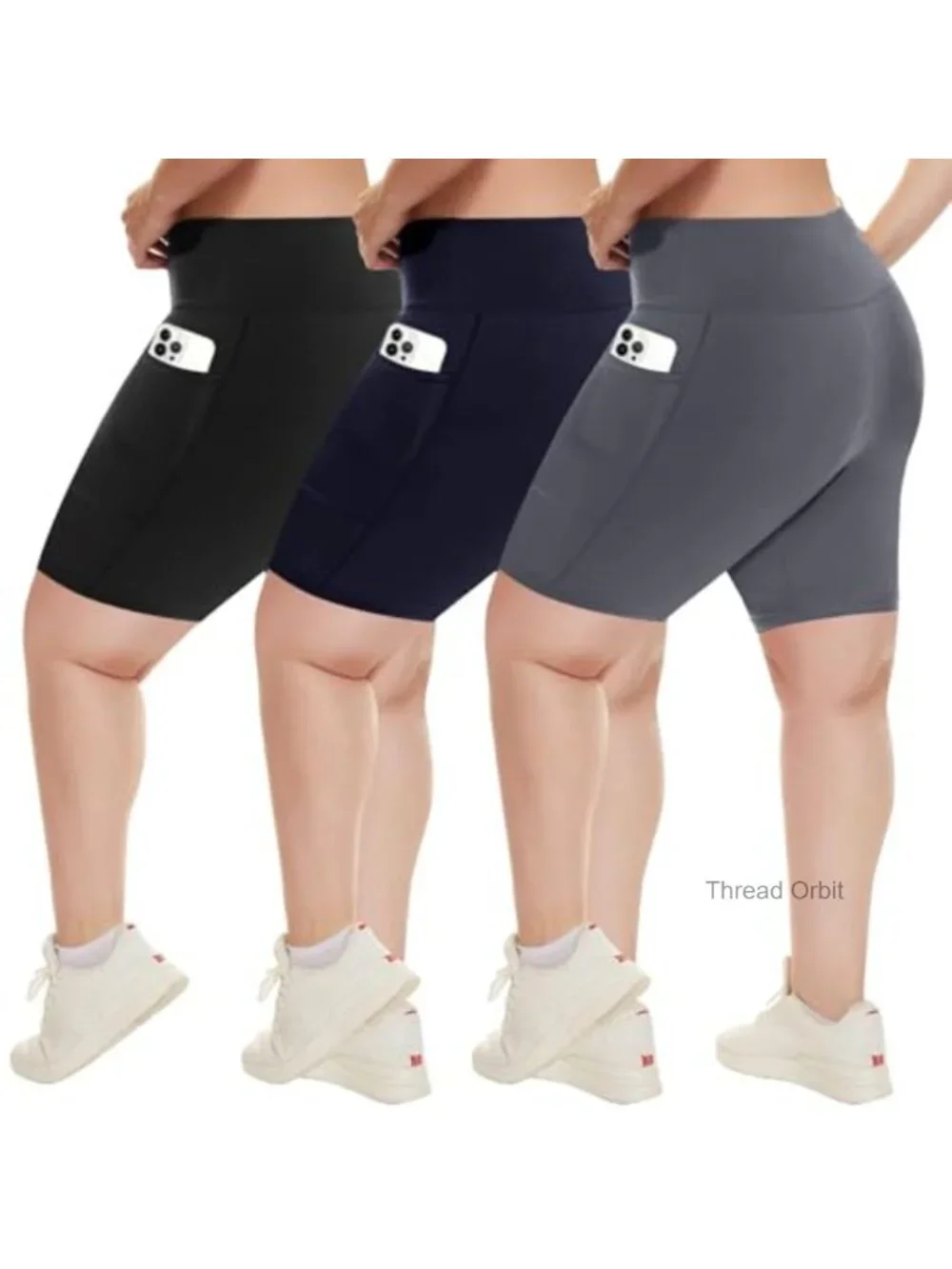 Plus Size Biker Shorts 3 Pack High Waist Tummy Control with Pockets, 8/5/3